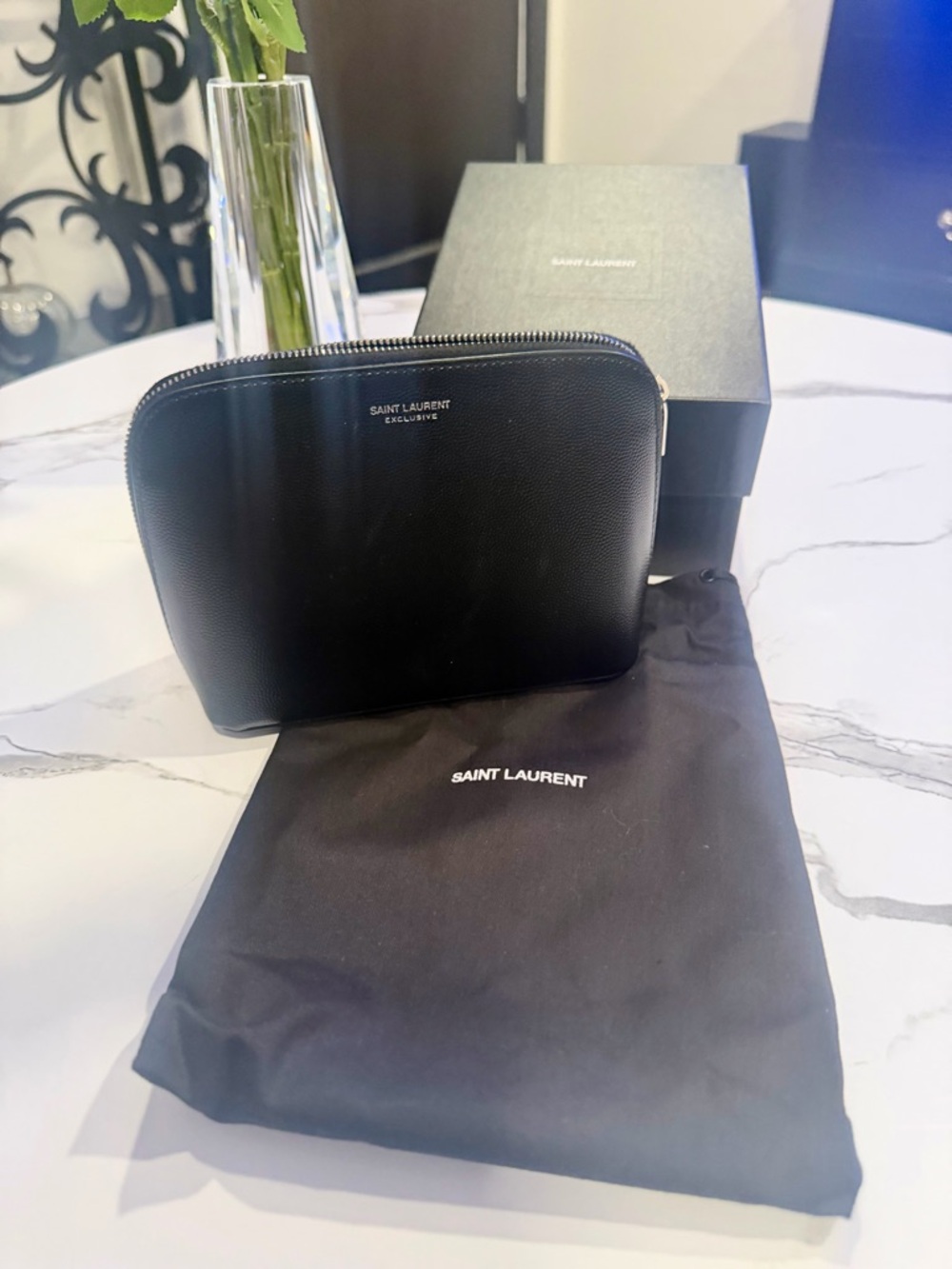 Saint Laurent ‘Exclusive’ Black Pebbled Leather Cosmetic Bag With Dust Bag + Box - Picture 2 of 7